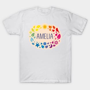 Amelia  name with colorful leaves T-Shirt